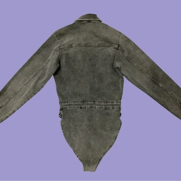 Good American NWT Black Denim Thong Bodysuit Button Down Size 1 (Small) - Picture 4 of 10